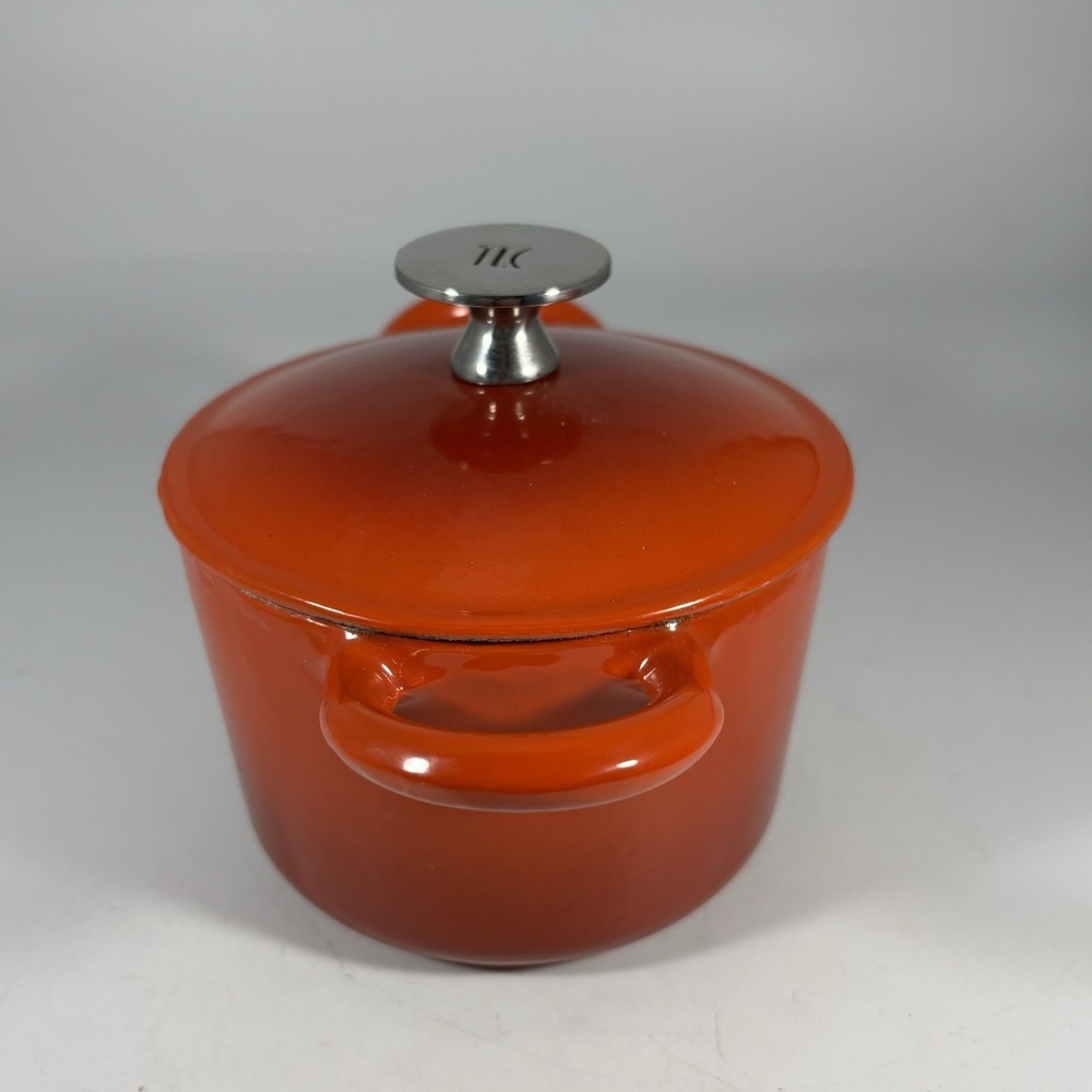 2 Vintage Tim Love Collection Enameled Cast Iron Small Dutch Oven W/ Lids Orange - Picture 6 of 11